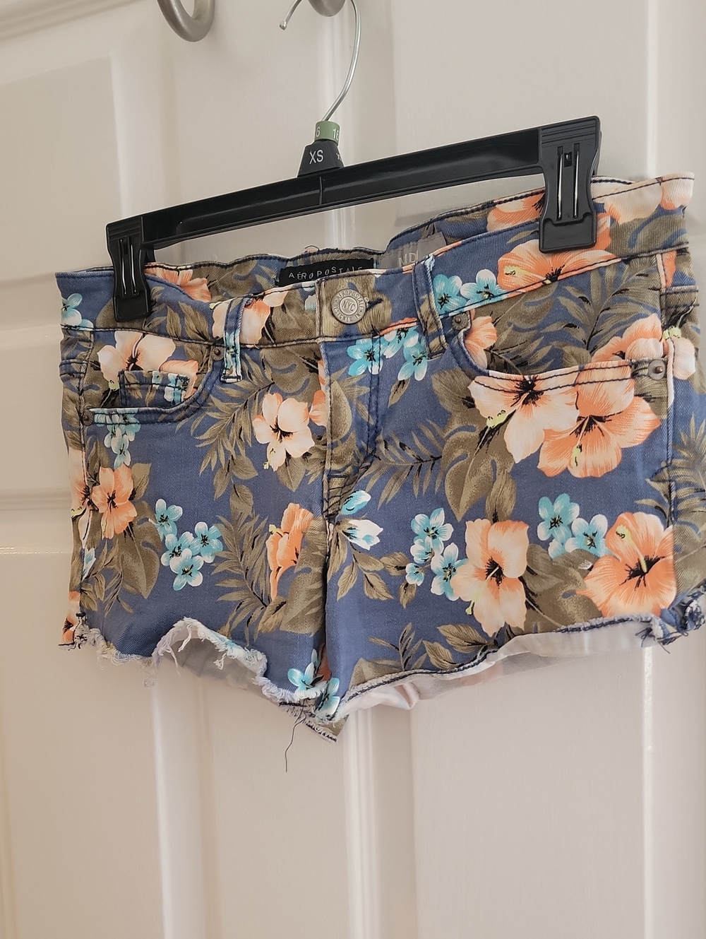 Aeropostale Blue Floral Frayed Cutoff Denim Shorts
